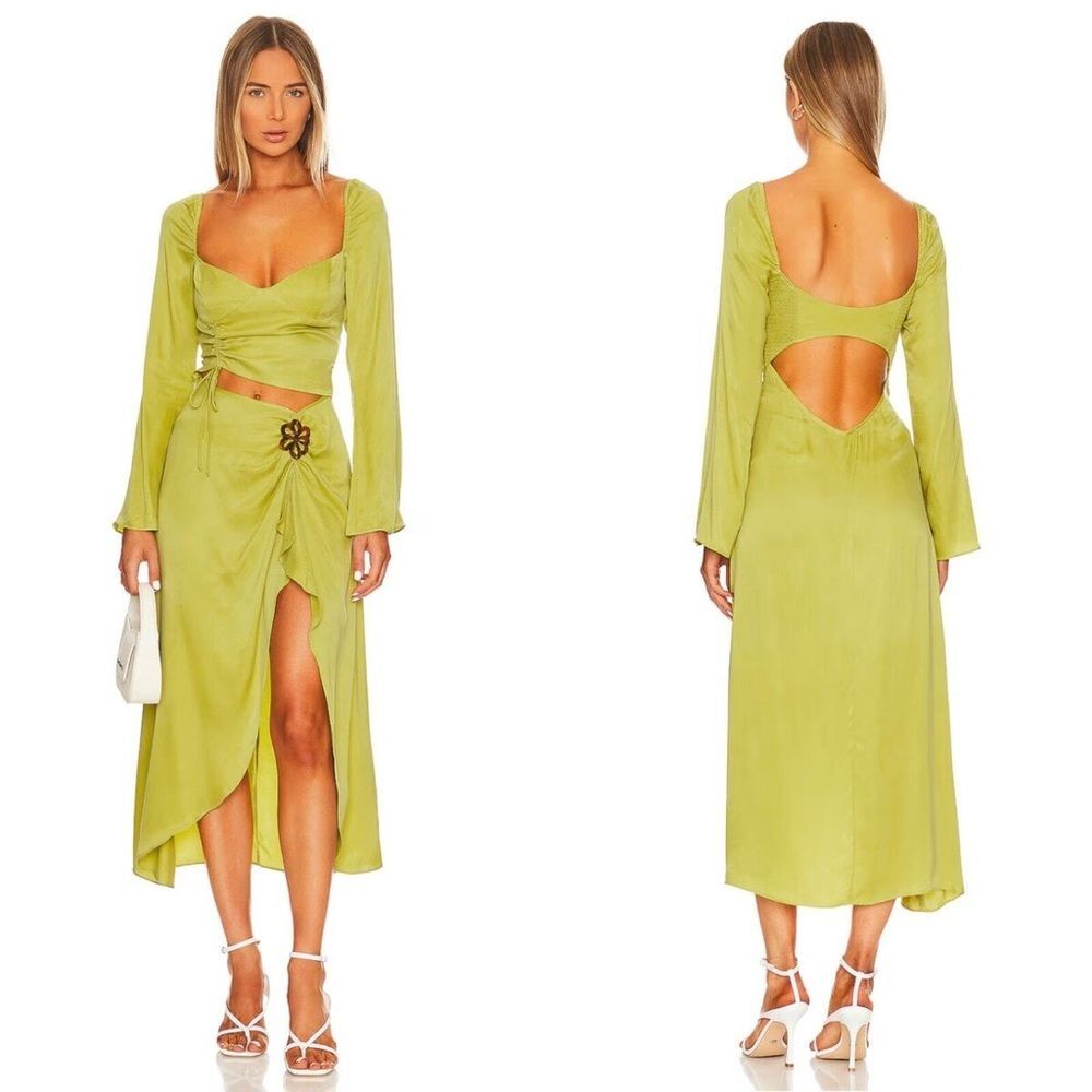 For Love & Lemons Allie Midi Dress in Green Sz Small - Picture 2 of 12